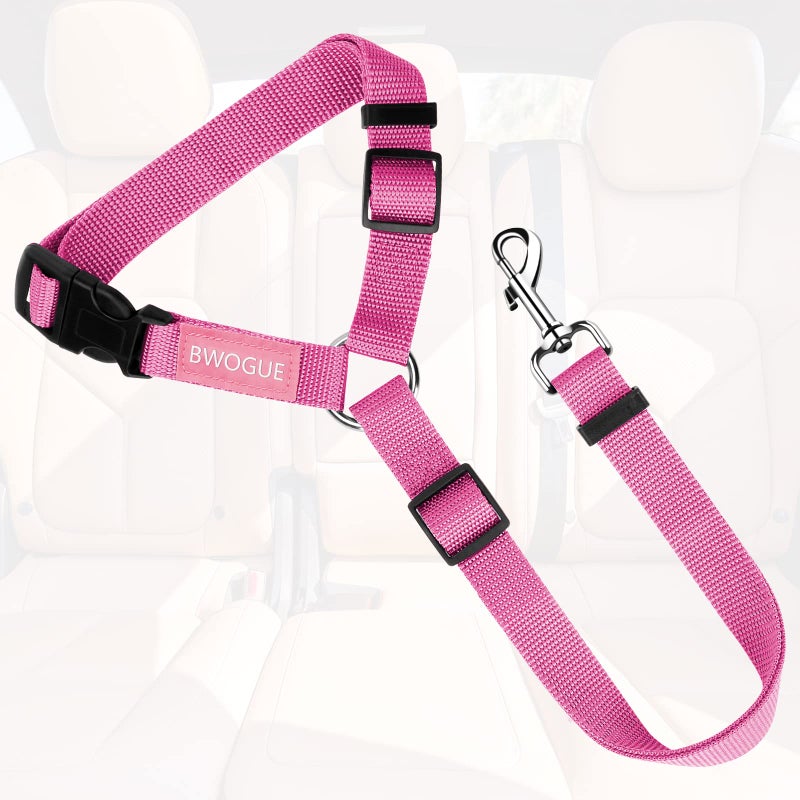 BWOGUE Pet Dog Cat Seat Belts, Car Headrest Restraint Adjustable Safety Leads Vehicle Seatbelt Harness (1 Pack, Pink, Not Elastic) - Image 2